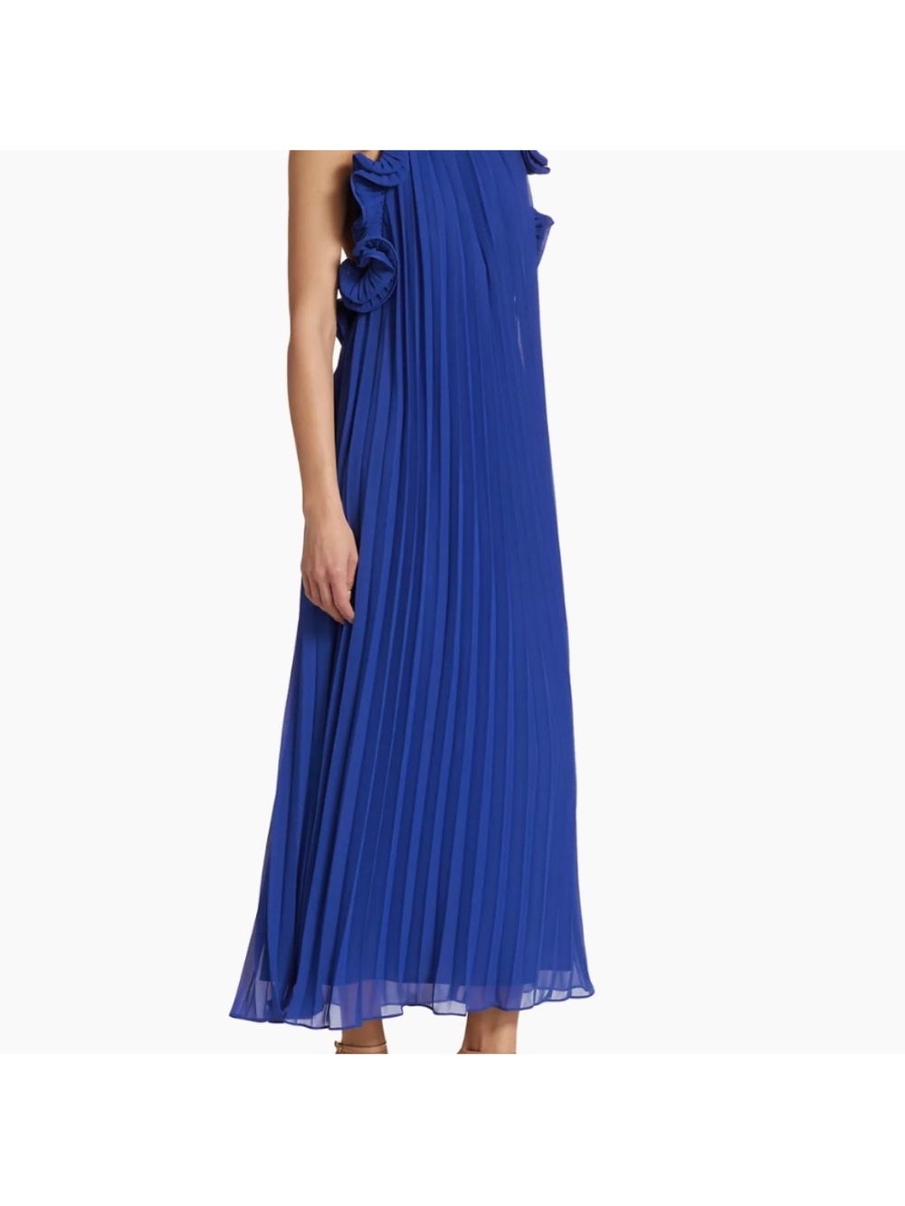 AMUR Cobalt Blue Backless Pleated Maxi Dress with Ruffle Halter - Picture 4 of 8